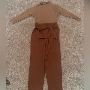 brown long sleeve and pants dance costume